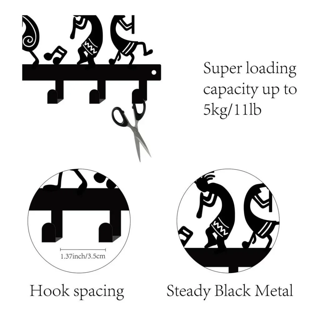 New in box Kokopelli black metal wall hanger with hooks